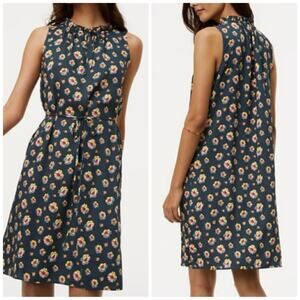 LOFT Ann Taylor Women's Peony Ruffle Tie Neck‎ Green Dress Size XS